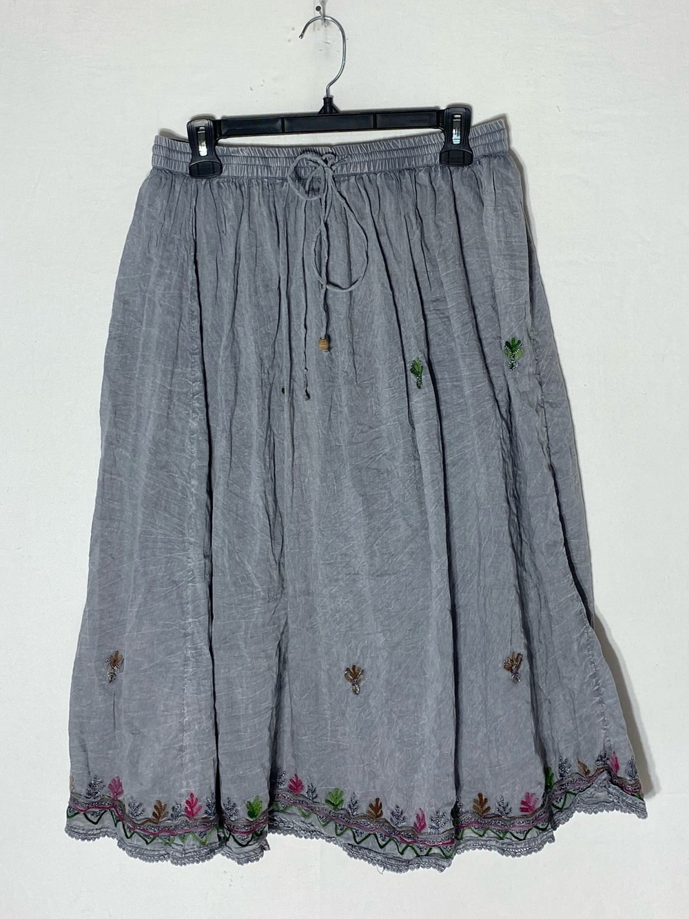 Young Threads Grey Embroidered Cotton Midi Skirt L Boho Festival Whimsical